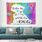 VUMIVI Cute Dog Tapestry Rainbow Color Planks Rustic Farmhouse Home Decor Pet Paws Tapestry Wall Hanging for Living Room Bedroom Dorm Classroom Aesthetic Decor W80xL60in