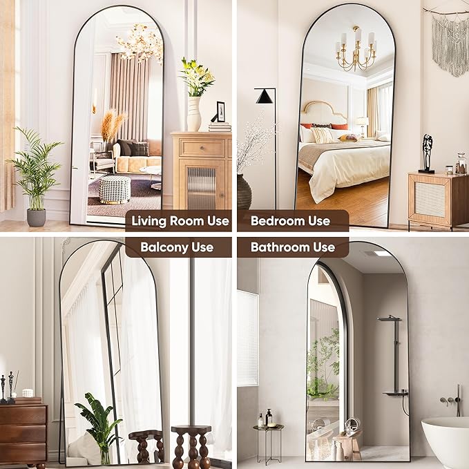 Suidia Arched Full Length Mirror, 71"x28" Floor Mirror Freestanding, Floor Standing Full Body Mirror with Stand for Bedroom, Hanging Leaning Mounted for Living Room Cloakroom, Black