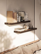 BATODA Set of 2 24" Acacia Floating Shelves for Wall – Rustic Farmhouse Wood Floating Shelf - Book Shelf for Wall & House Décor - DIY Floating Book Shelves - with Brackets & Hardware (Walnut Color)
