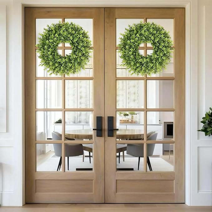 Vlorart 20 Inch Boxwood Wreaths for Front Door，Artificial Spring Wreath for Wall Farmhouse Wedding Front Porch Green Wreaths Year Round Indoor Outdoor for Summer Christmas Wreath Home Decorations