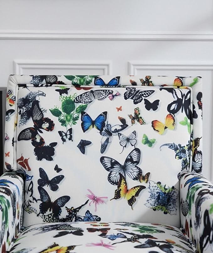 KEIKI Vintage Butterfly Accent Chair with Nailhead Trim, Upholstered Lounge Armchair with Solid Wood Legs, Comfy Chair for Living Space