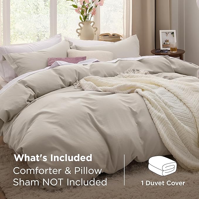 Bedsure Duvet Cover King Size Only - Prewashed Cotton-Like Polyester Extra Soft All Season Bedding, Includes 1 Duvet Cover 104x90 Inches with Zipper Closure, Linen, Comforter Not Included