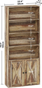 IRONCK Industrial Bookshelves and Bookcases with Doors Floor Standing 6 Shelf Display Storage Shelves 70 in Tall Bookcase for Home Office, Living Room