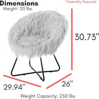 BIRDROCK HOME Faux Fur Papasan Chair with Black Legs - Luxuriously Soft & Lightweight - Wide Cushion Seat for Playroom, or Living Room - Moon Chair - Metal - Fluffy Round Seat - Circle - Grey