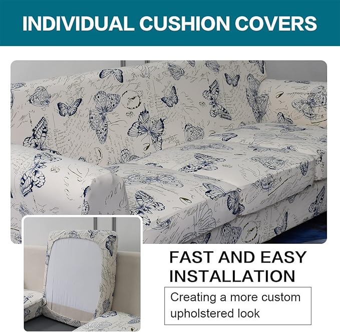 KRFOONN 4 Piece Stretch Sofa Couch Covers for 3 Cushion Couches Printed Sofa Slipcover with 3 Separate Seat Cushion Covers Washable Sofa Slip Covers Furniture Protector for Pets Kids (Large, 04)