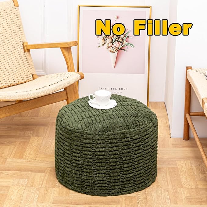 Handmade Unstuffed Ottoman Pouf Cover – Versatile Storage Footstool & Floor Pouf for Living Room, Bedroom, or Wedding Decor | 20" Diameter x 14" Height | Filler Not Included (Green)
