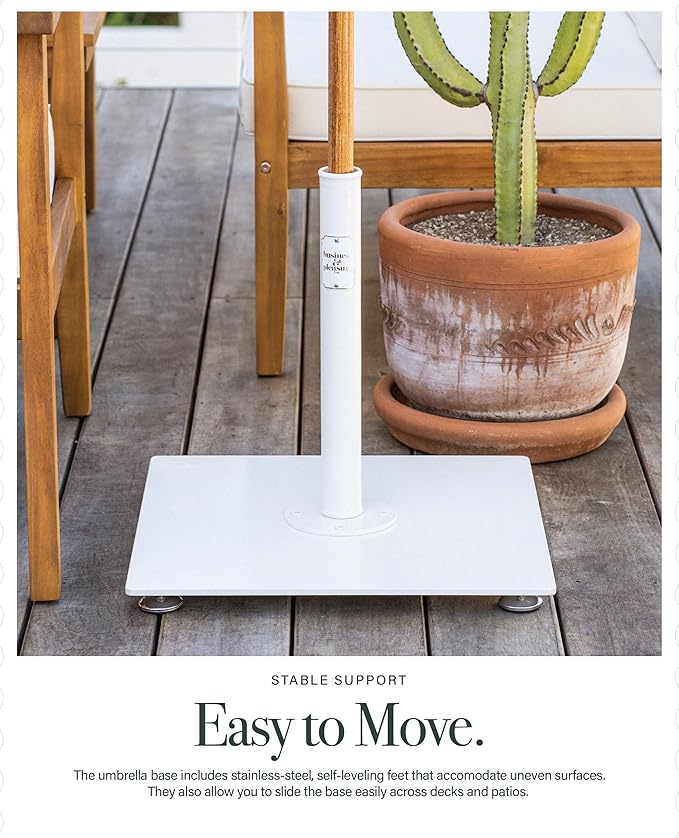 Business & Pleasure Co. Classic White Umbrella Base - Perfect for The Patio Table or Pool - Heavy Outdoor Square Metal Stand - Fits Beach, Market, & Patio Umbrellas - 55 lbs