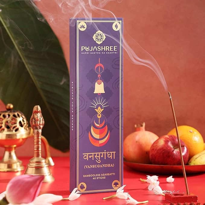 Pujashree Bambooless Agarbatti Incense Sticks 40 pcs 8 Inches | 100% Natural Charcoal Free Agarbatti Sticks | Long Lasting Burn | Woody Aroma | Neelgandha Fragrance (Vansugandha)