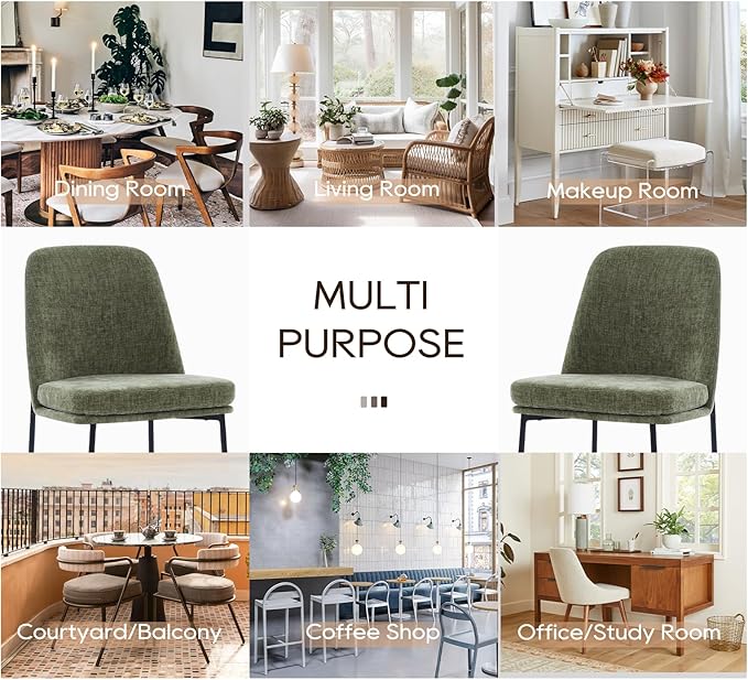 COLAMY Dining Chairs Set of 6, Modern Dining Chairs, Fabric Upholstered Dining Chairs, Kitchen Chairs with Curved Back and Metal Legs for Dining Room Kitchen Restaurant, Green