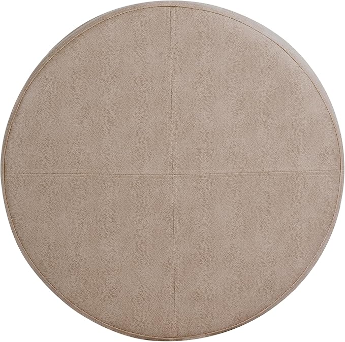 Homepop Home Decor | Upholstered Faux Leather Round Storage Ottoman | Ottoman with Storage for Living Room & Bedroom, Taupe Brown