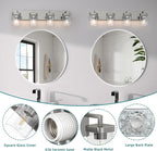 4-Light Bathroom Light Fixtures, Brushed Nickel Vanity Lights for Bathroom, Kitchen, Living Room, Modern Bathroom Vanity Lights with Clear Glass Shades