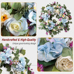 24 Inch Spring Wreaths for Front Door, Spring Wreath,Blue Hydrangea Wreath,Large Spring Summer Door Wreaths for Front Door Outside All Season Home Decor (Blue)