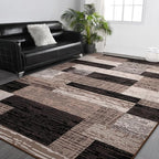 FlyDOIT Modern Geometric Patchwork Area Rug, 4x6 Chocolate Large Rugs for Living Room, Rockwood Collection Indoor Rugs for Bedroom, Throw Carpet Floor Decor for Entryway Dining Room Office Nursery