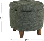 Homepop Home Decor | Upholstered Round Tufted Foot Rest Ottoman | Ottoman with Storage for Living Room & Bedroom | Decorative Home Furniture, Green Clover Fabric