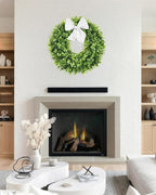 Vlorart 24 Inch Artificial Front Door Boxwood Wreath, Spring Summer Wreaths for Front Door, Large Green Wreath with Sash for Farmhouse Wedding Outside Year Round Indoor and Outdoor for Home Decoration