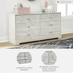 Signature Design by Ashley Paxberry Bohemian 6 Drawer Dresser with Carved Medallion Pattern, White
