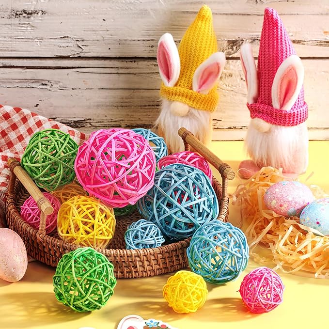 SANNIX 16 Pcs 3 Sizes Easter Rattan Balls Easter Vase Filler Decorative Balls for Bowls Easter Wicker Balls for Decorating Home Table Decor Hanging Ornaments