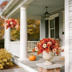 Artificial Fake Fall Hanging Flowers with Basket for Outdoors Decoration 3PCS Faux Fall Flowers for Outdoor Planters UV Resistant No Fade Silk Hibiscus for Home Porch Patio Garden Balcony Yard Decor