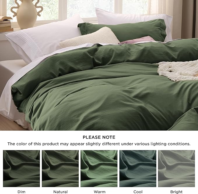 Bedsure Olive Green Duvet Cover King Size Only - Prewashed Cotton-Like Polyester Extra Soft All Season Bedding, Includes 1 Duvet Cover 104x90 Inches with Zipper Closure, Comforter Not Included