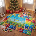 Unirea 4x6 Kids Rug for Playroom Bedroom Living Room, Washable Educational Play Mat with ABC Alphabet, Numbers, Animals for Classroom, Nursery, Colorful Learning Carpet for Toddlers, Rainbow