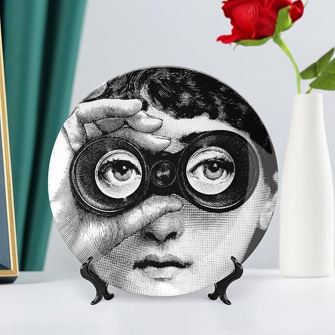 Lina Cavalieri Plate, Wall Decorative Plate, Mysterious Face Plate Wall Hanging Decoration,Including Bracket and Special Spring Hook, 10inch, Style10