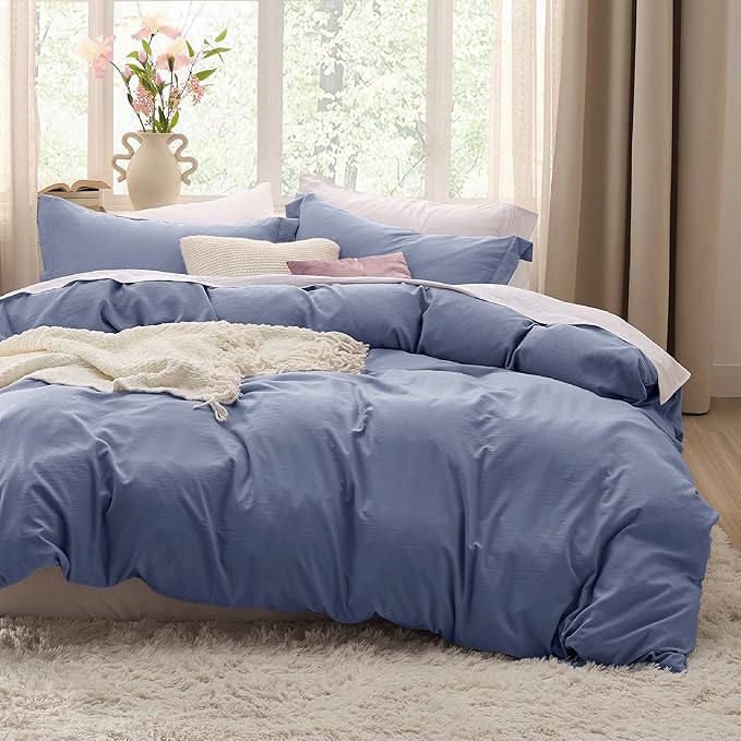 Bedsure Slate Blue Duvet Cover Twin/Twin XL Size - 2 Pieces Prewashed Polyester Extra Soft Bedding Set, Includes 1 Twin Duvet Cover 68''x90'' with Zipper Closure & 1 Pillow Sham, No Comforter