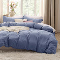 Bedsure Slate Blue Duvet Cover Queen Size - 3 Pieces Prewashed Cotton-Like Extra Soft Bedding Set, Includes 1 Duvet Cover 90x90 Inches with Zipper Closure & 2 Pillow Shams, Comforter Not Included