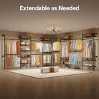W4 Industrial Pipe Clothing Rack Wall Mounted Closet System Expandable Clothes Rack for Hanging Clothes, Heavy Duty Garment Rack Adjustable for Walk in Closet, Black