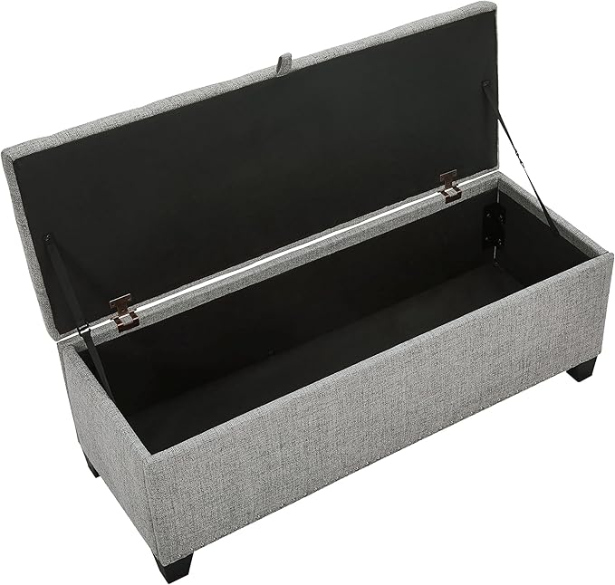 24/7 Shop at Home Sacallant Modern Linen Storage Bench with Button-Tufted Lift-Top, Upholstered Footstool, Rectangular Ottoman for Living Room, Bedroom, Entryway, Light Grey