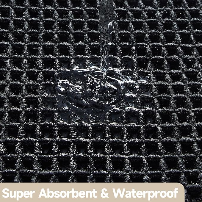 Black Long Bathroom Rug, Waffle Runner Rug Bathroom Non Slip Washable Super Absorbent Quick Dry Boho Farmhouse Bath Decor, 72"x24" Black