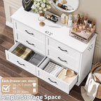 GAOMON Farmhouse 6 Double Drawers Dresser for Bedroom, 47.2'' Wide Chest of Drawer, Wooden Horizontal Dresser with Metal Handles and Stable Base, Modern Cabinet for Bedroom, Living Room, White