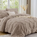 Sasttie California King Comforter Set, 7-Piece Bed in a Bag, Pintuck Bedding Sets for All Season, Includes Comforter, Flat Sheet, Fitted Sheet, Pillowcases and Pillowshams, Dark Linen