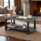 Pomona 2-Tier Rectangular Coffee Table - 42-Inch Reclaimed Wood Top with Lower Shelf Storage and Metal Legs - Farmhouse Rustic Industrial Style Living Room & Office Furniture (Slate Gray)