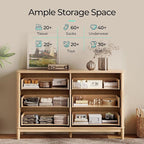 LINSY Rattan 8 Drawer Dresser for Bedroom, 47" Wide Mid-Century Modern Tall Chest of Drawers, Deep Storage Dresser with Curved Corner Design, Large Accent Wood Cabinet for Bedroom, Oak
