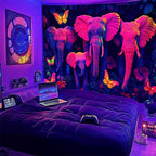NYZE Elephant Tapestry for Bedroom, Glow in the Dark Room Decor Wall Tapestries, Cool Galaxy Planet Wall Hanging, Wall Hanging for Gamer Room Dorm Living Room 79in×59in