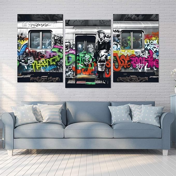 Novatique Banksy Canvas Wall Art Classic Street Wall Art Abstract Graffiti Pop Picture Art Decor Print Colorful Graffiti Poster Home Decor for Living Room Bedroom, 24”x 36”x 3Pcs
