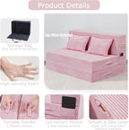 Folding Sofa Bed, 4 in 1 Convertible Sleeper Chair with Pillow, Twin Memory Foam Fold Out Chair Bed, Modern Floor Futon Sofa Couch Mattress for Living Room/Guest/Apartment, Pink