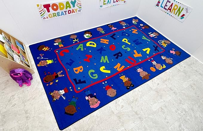 KIDCARPET.COM Friends Together Rectangle Classroom Rug | Bordered Area Rug for Preschool Daycare Learning, 7'6" x 12'