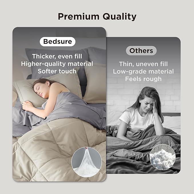 Bedsure California King Comforter Set - 7 Pieces Reversible Beige Bedding, California King Size Bed Set for All Seasons, Bed in a Bag with Down Alternative Comforter, Sheets, Pillowcases & Shams