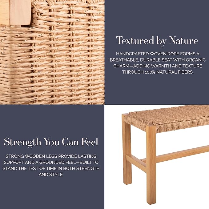 Alaterre Furniture Newport 40 Inch Solid Wood Entryway Bench - Modern Farmhouse Indoor Decorative Bench with Handcrafted Woven Rope Seat - Furniture for Entryway, Dining Room, or Kitchen (Natural)