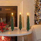 Homemory 3 PCS Flameless Taper Candles with 6-Hours Timer, 9.7 Inches Christmas Tree Candlesticks, Real Wax Battery Operated Window Candles with 3D Flickering Flame for Fireplace Christmas