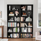 6-Tier Open Bookcase, Freestanding Wood Bookshelf with Display Storage Shelves, Modern Bookcase for Living Room, Bedroom, or Home Office, Black