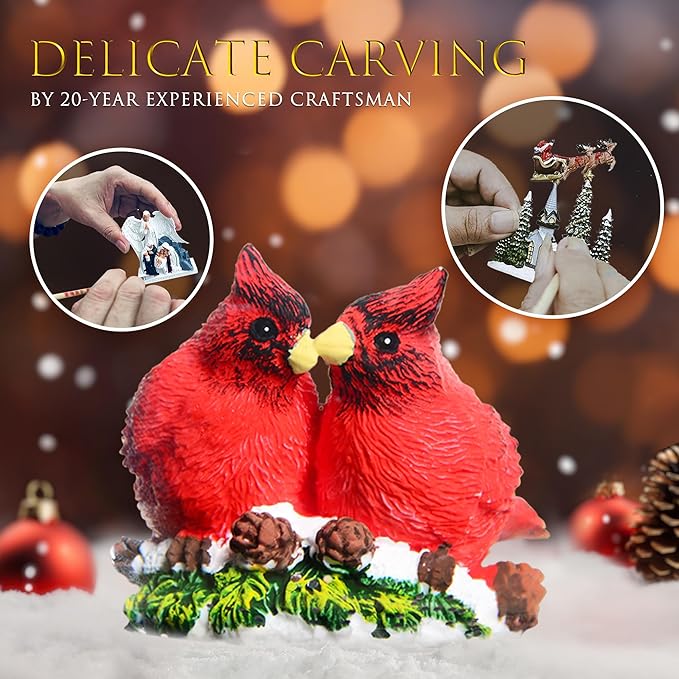 Christmas Snow Globes, Valentines Day Snow Globes, Cardinal Christmas Snow Lantern with 8 Songs, 6H Timer Battery & USB Powered Glitter Music Box for Christmas Table Decorations