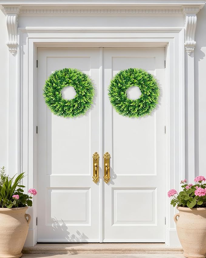 DDHS 18'' Boxwood Wreath for Front Door – Artificial Green Farmhouse Wreath, Spring Summer Fall Winter DIY Decor, for Indoor Outdoor Year-Round Wedding Home Decorations