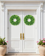 DDHS 18'' Boxwood Wreath for Front Door – Artificial Green Farmhouse Wreath, Spring Summer Fall Winter DIY Decor, for Indoor Outdoor Year-Round Wedding Home Decorations