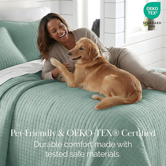 Southshore Fine Living, Inc. Quilts, Queen Size/Full Quilt Bedding Set, Stain & Pet Hair Resistant Bedding, Coverlet Full/Queen Size Bedspread, Soft Microfiber with 2 Pillow Shams, Steel Blue (Teal)