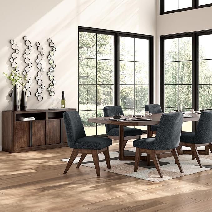 Signature Design by Ashley Kendamor Mid-Century Modern Upholstered Dining Chair with Solid Wood Frame and Bucket Design, Set of 2, Dark Brown