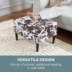 Convenience Concepts Designs4Comfort Marlow Ottoman 27" - Mid-Century Modern Upholstered Footrest & Seat for Living Room, Bedroom, Hallway, or Entryway, Brown Cow Print Fabric