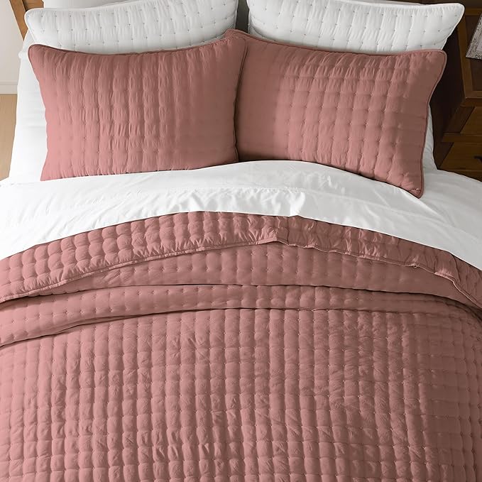 WDCOZY Twin Quit Size Bedding Sets with Pillow Sham, Lightweight Soft Bedspread Coverlet, Quilted Blanket Thin Comforter Bed Cover for All Season, 2 Pieces, 68x90 inches, Rose Red