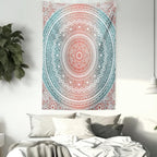 Ambesonne Teal and Coral Tapestry, Ombre Mandala Art Antique Gypsy Folk Pattern Cosmos Image, Wall Hanging for Bedroom Living Room Dorm Decor, 40" X 60", Teal Coral